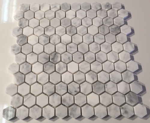 1 inch Hexagon Polished White Carrara Marble Mosaic Tile